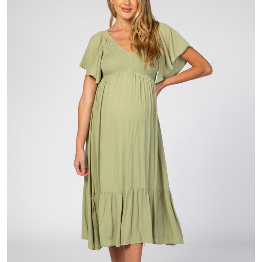 Olive Smocked Maternity Dress